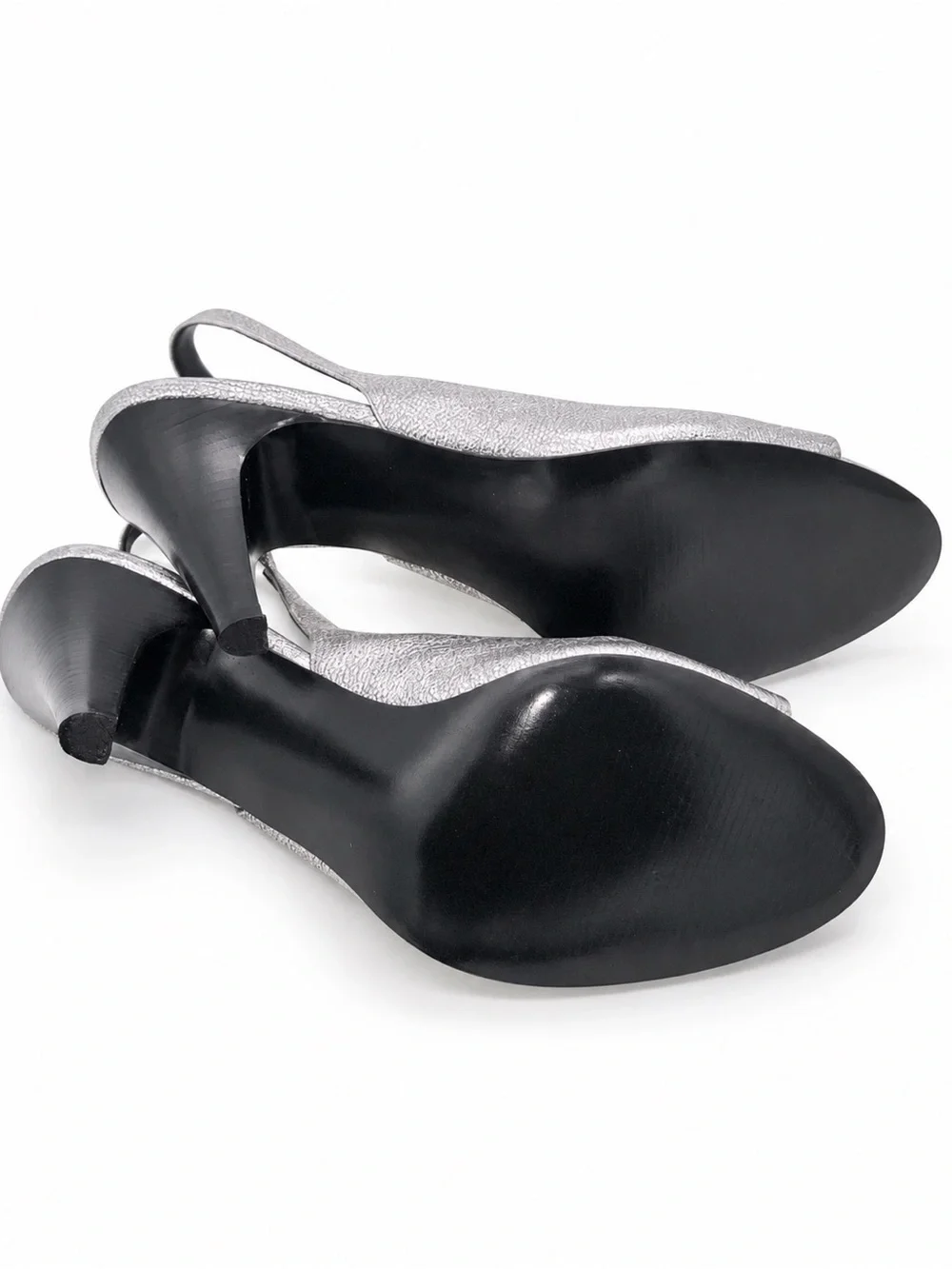 Franco Sarto Lancia Silver Metallic Leather Peep Toe Slingback Heels